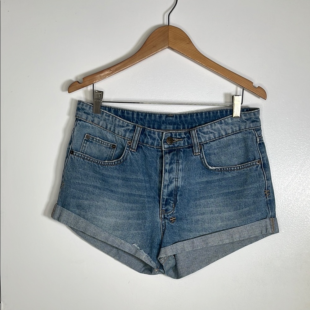 Ksubi rolled hem medium wash denim jean shorts sz 27 festival streetwear casual